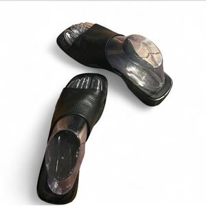 Montego Bay Club Black Leather Platform Slides Women Size 7 Minimal Chunky Sanda